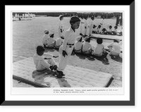 Physical training class. Primary school pupils practice gymnastics on mats as part of their regular physical education course, Vintage Wall Art