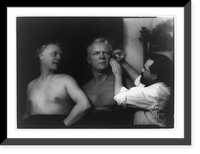 Jo Davidson making a head-and-shoulders sculpture of Fyodor Chaliapin, with Chaliapin posing beside the sculpture, Vintage Poster