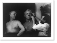 Jo Davidson making a head-and-shoulders sculpture of Fyodor Chaliapin, with Chaliapin posing beside the sculpture, Vintage Poster