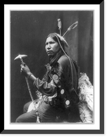 Historic Framed Print, [Afraid of Hawk, three-quarter length portrait, seated, facing left; holding tomahawk],  17-7/8" x 21-7/8"