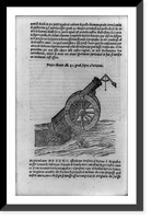 Illustration of ballistics showing cannon with Tartaglia's gun quadrant to measure its angle of elevation; and surrounding text, Vintage Print