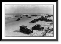 Daytona Beach, Florida, with automobiles parked on the sand, Antique Print