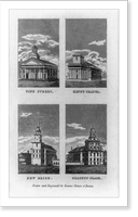 Churches in Boston, Mass.: Pine Street, King's Chapel, News Brick and Chauncy Place, Historic Print