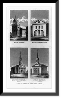 Churches in Boston, Mass. or vicintiy: New North, First Methodist, Quincy Temple and First Baptist (Chelsea), Antique Print