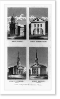 Churches in Boston, Mass. or vicintiy: New North, First Methodist, Quincy Temple and First Baptist (Chelsea), Antique Print