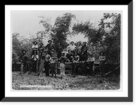 Group of seventeen American soldiers posed, 2 with violins, 1 with harp, Philippine Islands, Antique Poster