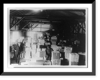 Historic Framed Print, [Men standing in warehouse with cases of confiscated(?) liquor],  17-7/8" x 21-7/8"
