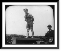 Harry Houdini in bathing suit and chains on platform in front of crowd, Antique Print