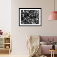 Historic Framed Print, [Charles A. Lindbergh speaking on flag-draped podium, with Calvin Coolidge],  17-7/8" x 21-7/8"