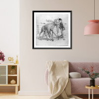 Cartoon showing Theodore Roosevelt looking at bull moose propped up with boards.McKee Barclay, Vintage Poster