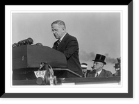 Historic Framed Print, [Harold L. Ickes, standing, half-length portrait, facing left; in Chicago making quarantine" speech into CBS microphones,  with Franklin D. Roosevelt seated behind him]",  17-7/8" x 21-7/8"