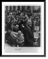 Franklin D. Roosevelt, standing, half-length, facing right, making speech, with Harold L. Ickes and two other men seated on stand behind him; crowd in background, Vintage Wall Art