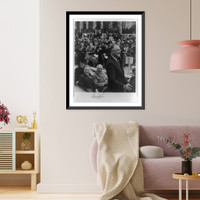 Franklin D. Roosevelt, standing, half-length, facing right, making speech, with Harold L. Ickes and two other men seated on stand behind him; crowd in background, Vintage Wall Art