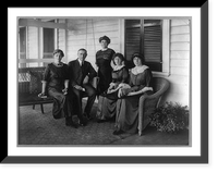 Woodrow Wilson, seated posed on swing on porch, facing front, with his wife and three daughters, Vintage Wall Art