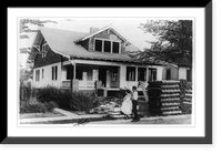 Couple looking at unfinished house, with wall laths out front Classic, Antique Poster