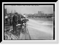 Historic Framed Print, Testing stream from motor fire engine,  17-7/8" x 21-7/8"