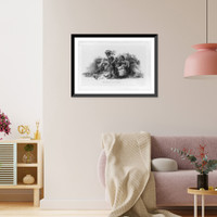 Historic Framed Print, [Proof for bank note vignette showing Indian family seated on cliff overlooking boats on water and city in background].Rawdon, Wright, Hatch & Edson, New York.,  17-7/8" x 21-7/8"