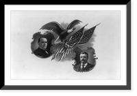 Head-and-shoulders portraits of William McKinley and Theodore Roosevelt and eagle with two U.S. flags, Antique Print