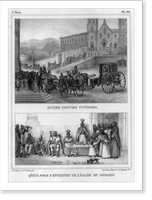Divers convois fun&eacute;bres ; Q&ucirc;ete pour l'entretien de l'&eacute;glise du Rosario.J.B. Debret et la Vesse. de Portes, del. ; lith. de Thierry Fr&egrave;res, succrs. de Engelmann & Cie. Cl
