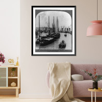 Historic Framed Print, Chinese gunboats on the Yang-tse-kiang, Shanghai, China,  17-7/8" x 21-7/8"