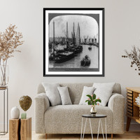 Historic Framed Print, Chinese gunboats on the Yang-tse-kiang, Shanghai, China,  17-7/8" x 21-7/8"