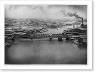 Historic Framed Print, [Bird's-eye view of waterfront, bridges, and industrial buildings, Manila, Philippine Islands],  17-7/8" x 21-7/8"