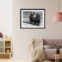 Three Eskimo women with babies on their backs posed for a Coast Guard photographer from the icebreaker Eastwind at Clyde Inlet on Baffin Island, Vintage Wall Art