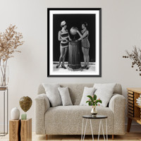 Historic Framed Print, [Mack Sennett comedy films. glamour pose by two young women in bathing suits looking at globe].Cannons, L.A.,  17-7/8" x 21-7/8"