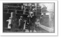 Edward Henry Harriman, railroad magnate, departing boat and arriving in New York, Antique Poster