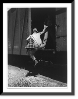 Historic Framed Print, [Man helping another man hop a freight car, Bakersfield, California],  17-7/8" x 21-7/8"