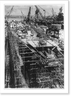 Historic Framed Print, Carrier Saratoga under construction,  17-7/8" x 21-7/8"