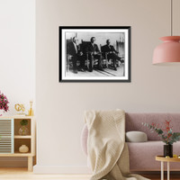 Woodrow Wilson seated on porch between two other men, Vintage Print