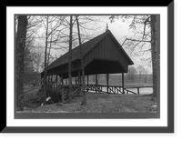 Covered bridge in rural setting, Antique Print