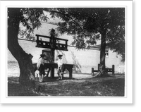 Vintage Americana Print - Stocks and pillory outside the restored