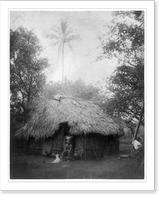 Historic Framed Print, Typical native hut, Carib Indian in doorway, Nicaragua,  17-7/8" x 21-7/8"