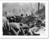 Target. a pill-box. a Marine gets set to throw a hand-grenade at a Jap pill-box on Tarawa as the smoke of battle rolls back over the hastily thrown-up sand bag entrenchment, Vintage Wall Art