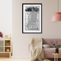 Historic Framed Print, Map of Mississippi,  17-7/8" x 21-7/8"