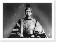 Hirohito, Emperor of Japan, half-length portrait, facing front, wearing imperial regalia and Shinto priest headdress, Antique Poster