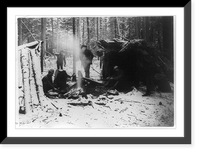 Five men at campfire in camp in the Adirondacks in winter, Vintage Poster