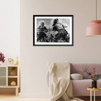 Two Japanese soldiers in a kendo match, Japanese sport of fencing with staves, Vintage Wall Art