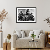 Two Japanese soldiers in a kendo match, Japanese sport of fencing with staves, Vintage Wall Art