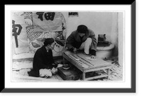 Two Vietnamese men, one of them painting calligraphy, Hanoi, Antique Poster