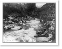 Two men fishing in creek in Ontario, California(?), Antique Wall Art