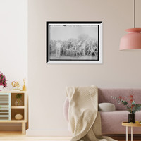 Historic Framed Print, Blanco giving land to Peons at table in field,  17-7/8" x 21-7/8"