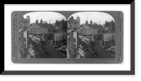 Historic Framed Print, City Hall, Brooklyn, showing the elevated railroad and the site of the new subway station,  17-7/8" x 21-7/8"