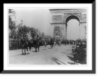 General John J. Pershing leading soldiers on horseback through the Arch of Triumph in World War I victory parade, Paris Classic, Antique Print