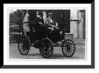 Two men in the first American automobile, 1890's, Antique Poster