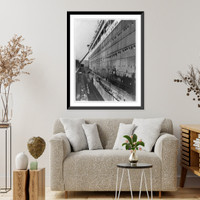 Like spiders on a web. navy yard painters give S.S. Leviathan annual spring painting at South Boston drydock, Historic Print