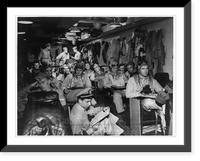 Navy fighter pilots in the ready room of their aircraft carrier before a strike somewhere in the Pacific in a recent battle operation, Vintage Wall Art