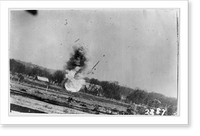 Historic Framed Print, [German airplane exploding as it hits the ground after being shot down by American plane, World War II],  17-7/8" x 21-7/8"